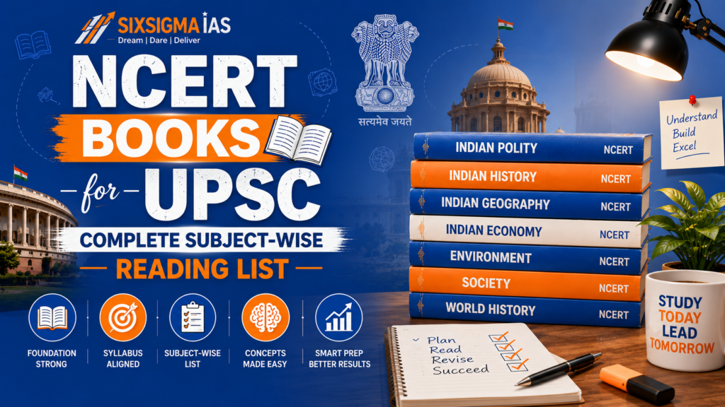 NCERT Books for UPSC 2026 complete subject-wise reading list by Six Sigma IAS for IAS exam preparation.